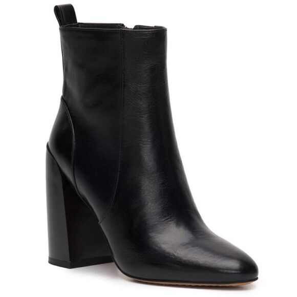 Vince Camuto Boots Womens Size 8.5 Everna Black Leather Block Heel Booties - Picture 1 of 11